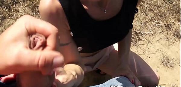  Short hair Euro babe takes money and cock outdoors